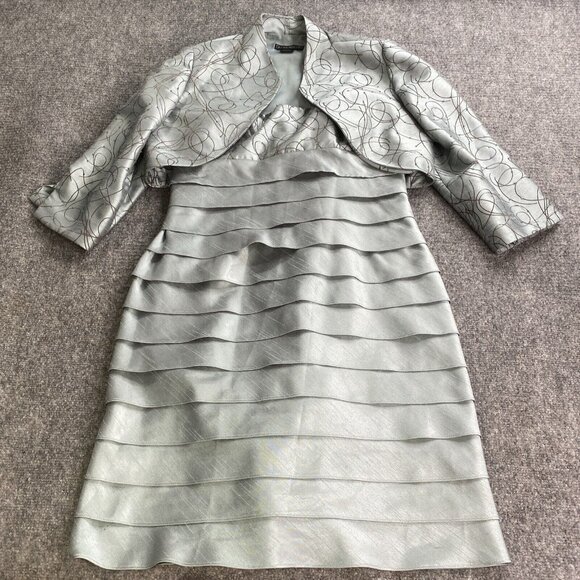 Jessica Howard Dress Jacket Set 12P Blue Tiered Strap Beaded Formal Wedding - Picture 2 of 16